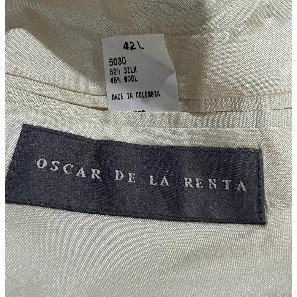 Oscar de la Renta Sportcoat Blazer Mens Size 42L Beige Silk Wool Blend